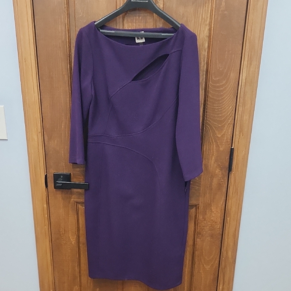 Anne Klein Purple Asymmetrical Long Sleeve Sheath Dress